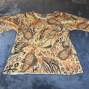 Jane Ashley Paisley Animal Print‎ Top Blouse Short Sleeve Womens Extra Large
